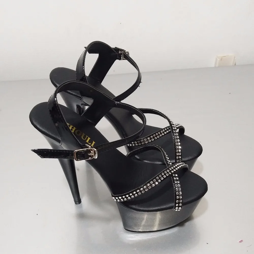 High sexy sequins cross vamp 15 cm stiletto sandals, model party stage using sandals