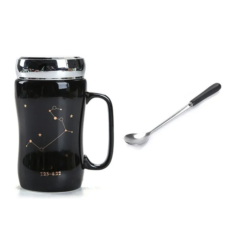 

Fashion Ceramic Mugs 12 constellations mug Black and WhiteCup Ceramic Coffee Tea Cup Christmas Gift Mugs give Cup lid and spoon
