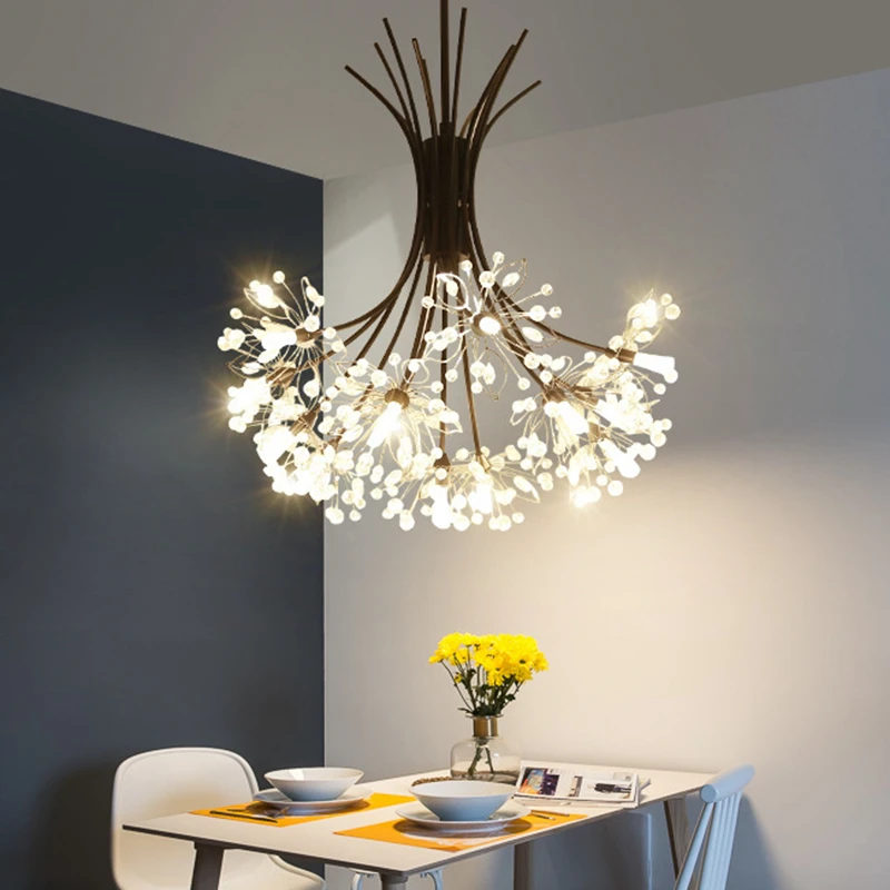 

Modern Pendant Light Kitchen Hanging Lamps Flower Led Celling Lights Dinning Room Livingroom Crystal Black Gold Iron Home Decor
