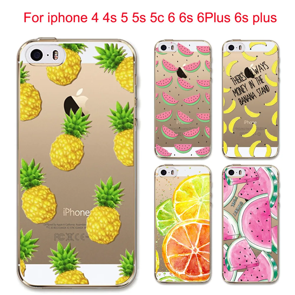 Hot Fruit Pineapple Lemon Banana Soft Silicon Transparent Case Cover For Apple iPhone 6 6S 5 5S SE 5C 6Plus 6sPlus 4 4S Coque