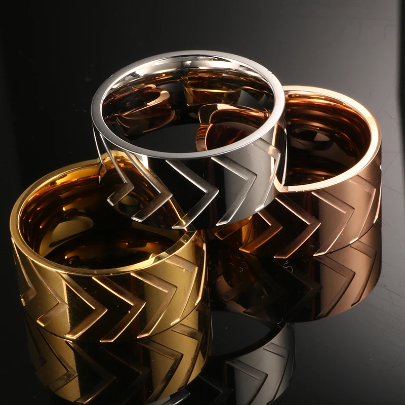 

Trendy Stainless Steel Brand Rings Rose Gold Color Round Arrowhead Wide Finger Rings for Women Men Jewelry Lovers Gift