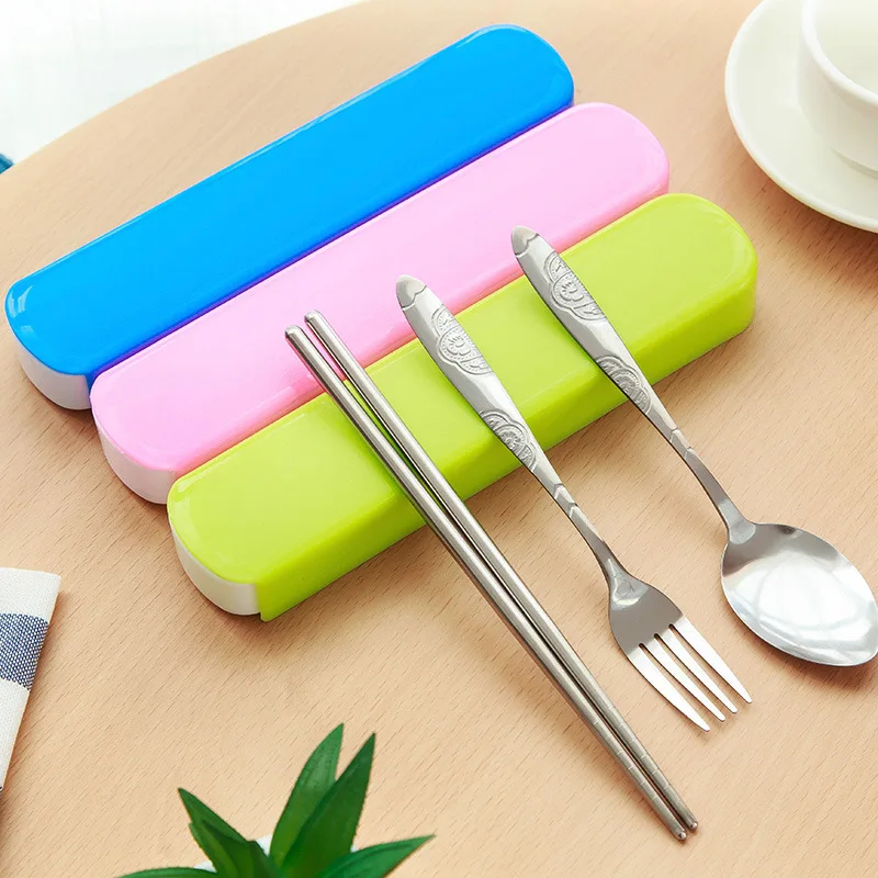 

3 PCs Tableware Set Solid Color Portable flatware Set Box 1799 Candy-Colored Fashion bu xiu gang kuai Spork Outdoor Portable Tab