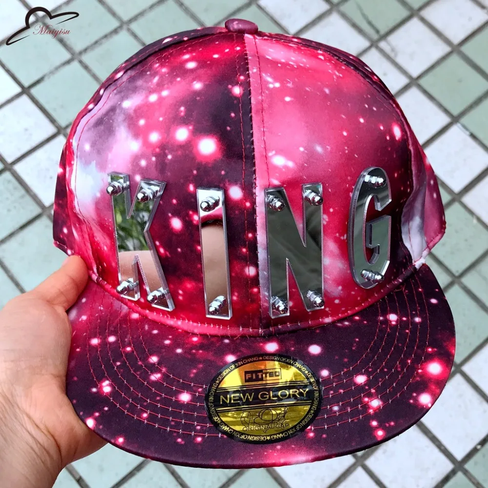 Шипы акриловые буквы король бейсболки snapback шляпы высокое качество модные кепки для мужчин