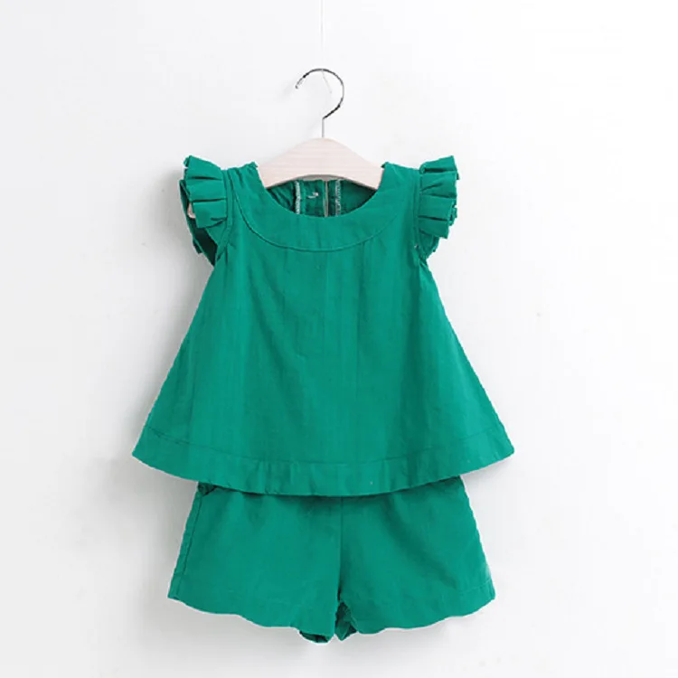 

Summer Cotton Baby Girl Clothes Kids Suit 2018 Children Girls Clothing Short Sleeve and Shorts Princess 3 Color 2pc Sets