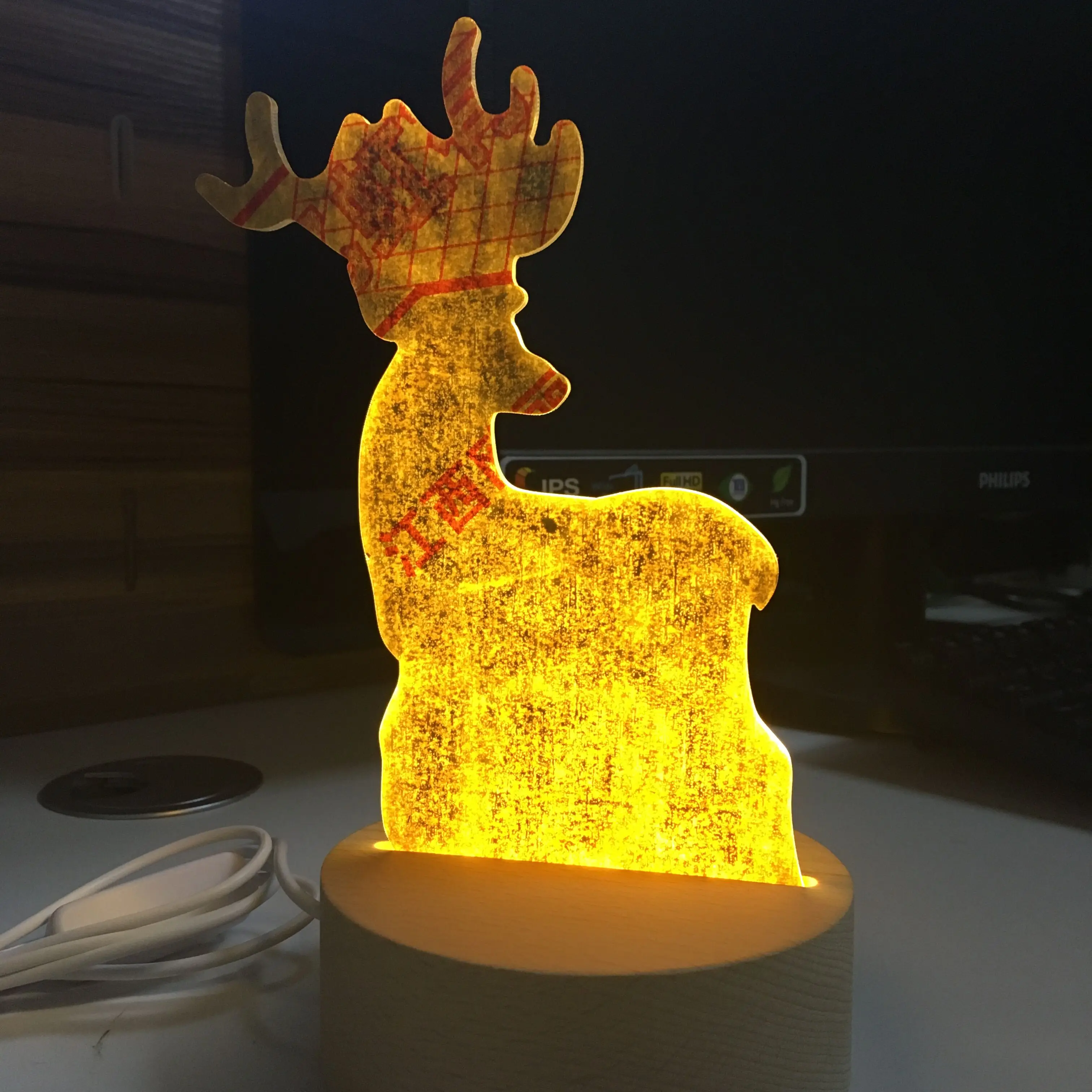  Round Wooden Led lamp base USB Cable switch Modern Night Light Acrylic 3D Led night lamp Assembled  - 33003533584