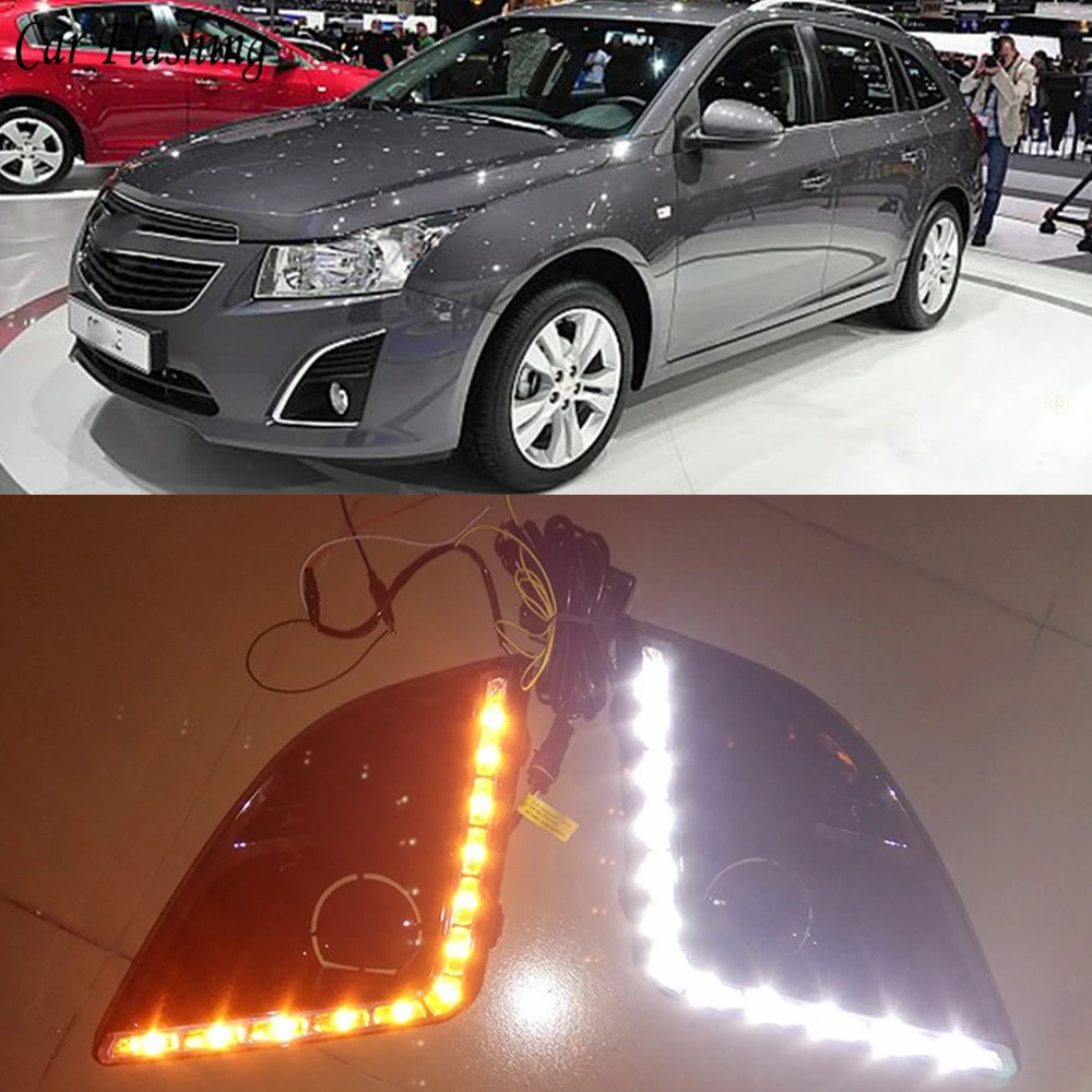 

Car Flashing 1Set DRL Daytime Running Light Daylight For Chevrolet Chevy Cruze 2013 2014 2015 Fog Lamp Cover With Turn Signal
