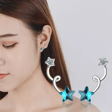 Элегантные серьги-гвоздики с синими кристаллами в форме звезды, ювелирные изделия для женщин, женские спиральные дизайнерские серьги с двойным цирконием AAA в форме звезды, серебряные ювелирные изделия 925