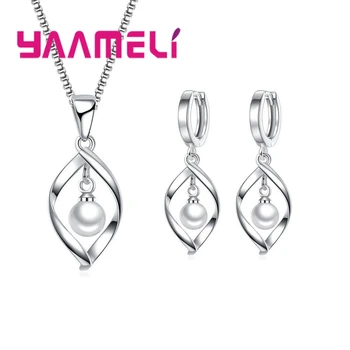 

Drop Shipping Trendy Wedding Simulated Pearl Jewelry Sets 925 Sterling Silver Pearls Pendant Necklace Earrings