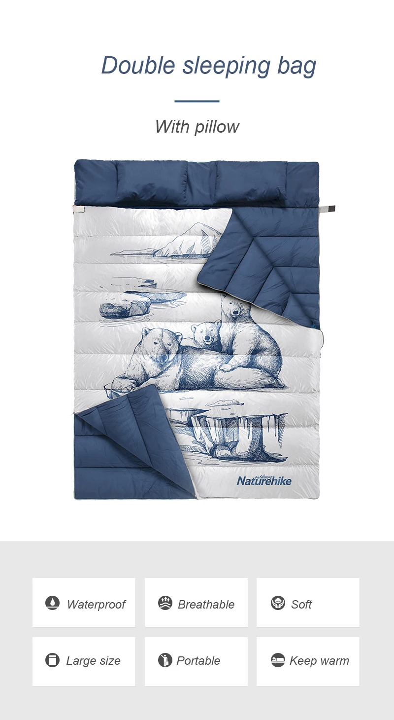 Naturehike двойной Съемный спальный мешок с мультяшным рисунком для взрослых Кемпинг дышащий теплый спальный мешок с двумя подарочными подушками