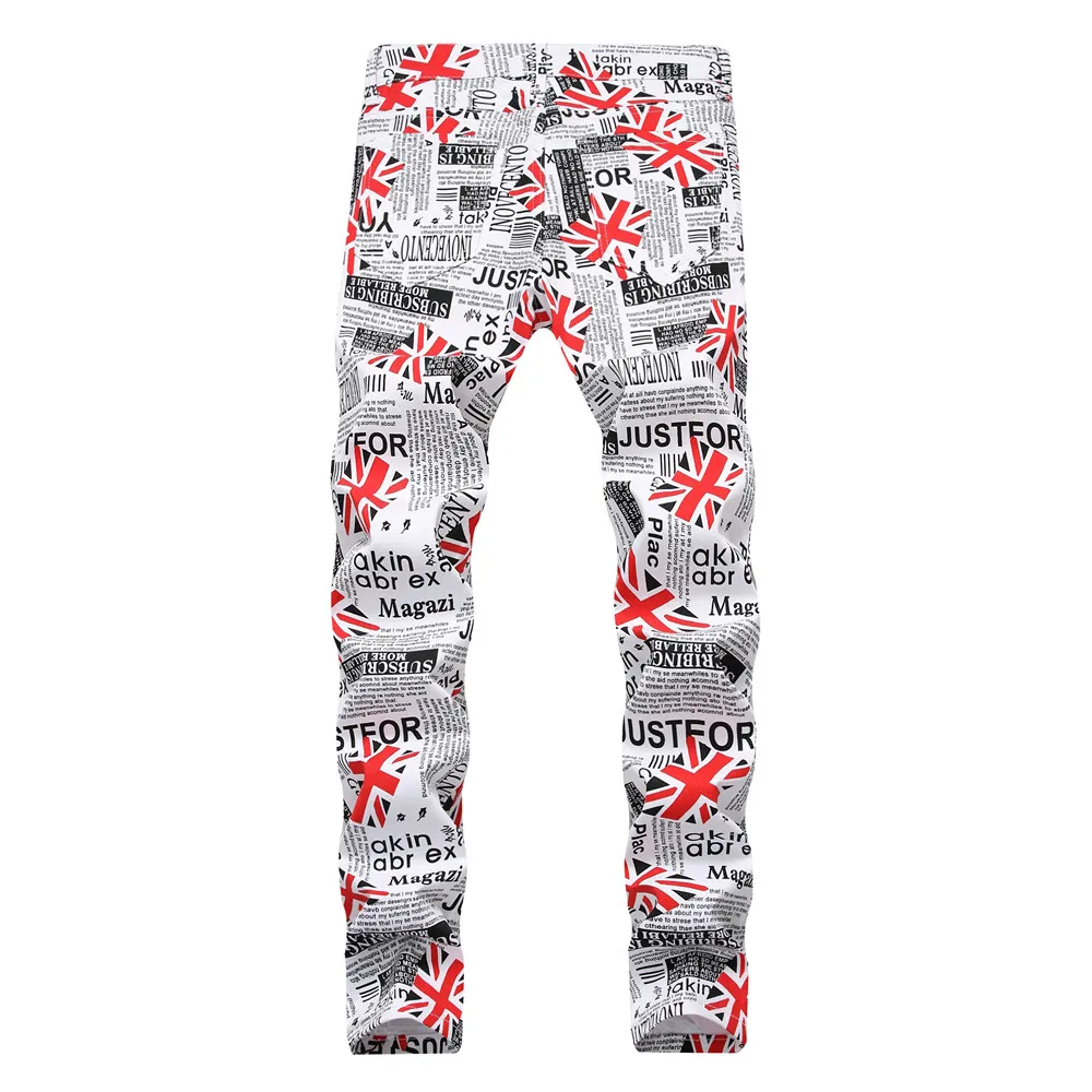 Men's Camouflage UK USA Flag Print Jeans Men Slim Skinny Printed Biker Jeans Casual Hip Hop Denim Pants Drop Shipping 13 colors