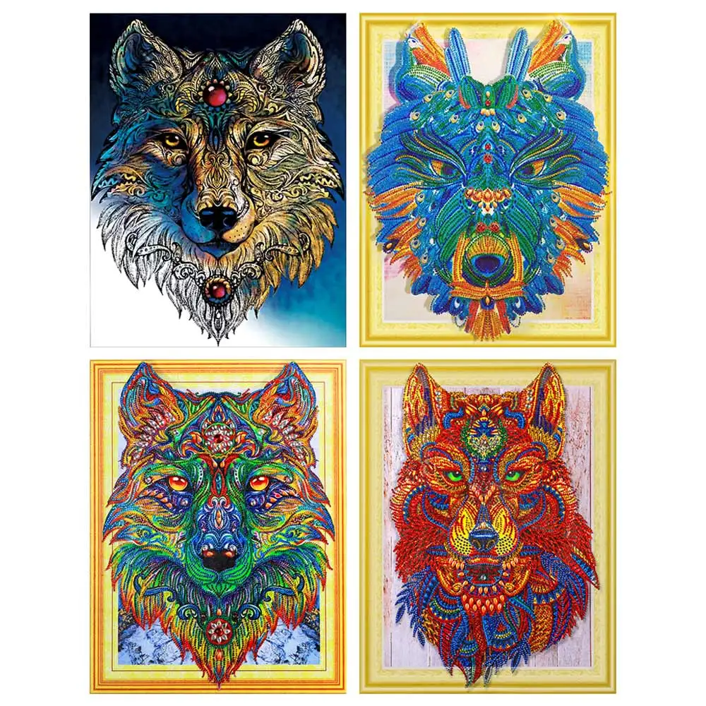 

Wolf head Diamond Painting Partial Round animal New DIY Sticking Drill Cross Embroidery 5D simple Home Decoration