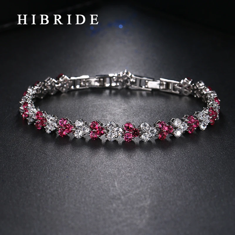 HIBRIDE модные браслеты для женщин белое красное сердце форма кубического циркония Шарм Браслеты для вечерние подарки B-008
