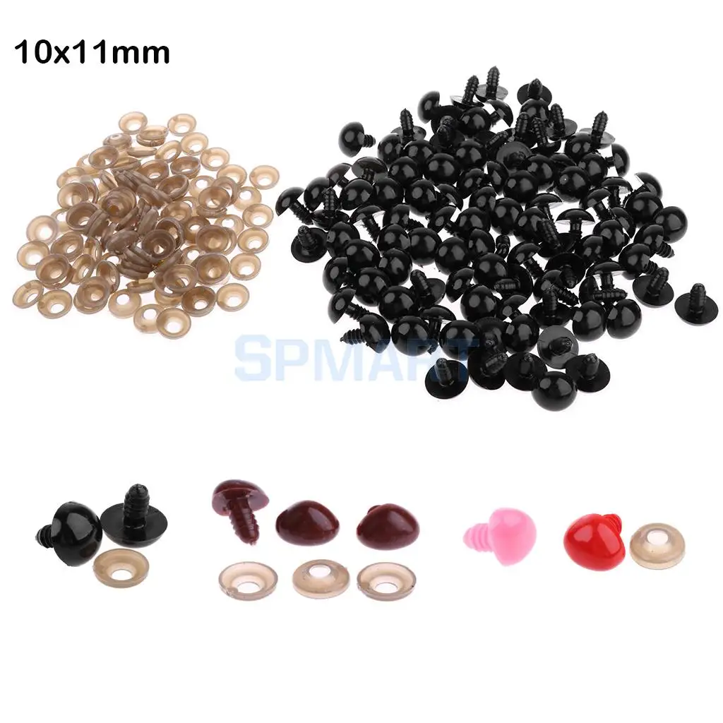 100 Pieces 10x11mm Triangle Safety Nose with BACKS for Teddy Bear Doll DIY Making Crafts - 4 Colors