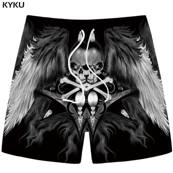 

KYKU Skull Shorts Men Black Casual Shorts Feather Skeleton 3d Printed Short Cargo Gothic Mens Short Pants Summer 2018 New