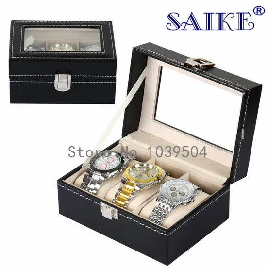

PU Leather Watches Display Box Black Watch Storage Box Upscale Solid Watch Packing Gift Boxes Brand Case For Men M094