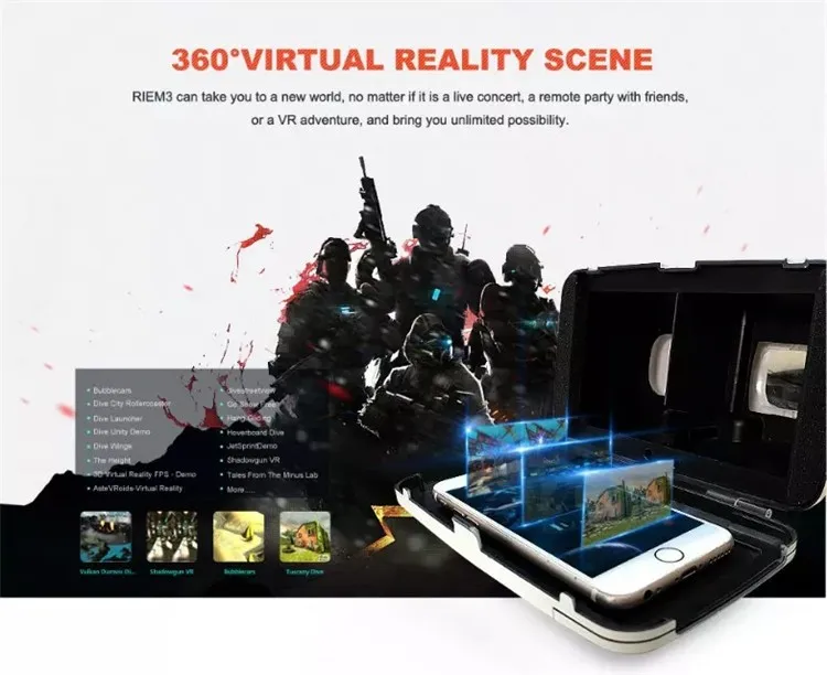 New Ritech III 3D VR Glasses RIEM3 Virtual Reality Head Mount Google Cardboard Oculus Rift DK2 Box for 4.7 ~ 6.0 Inch SmartPhone (1)