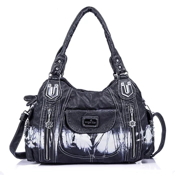 

Fashionable Tie-Dyed Female hobo shoulder crossbody bag female casual large tote high quality Washed PU leather bags for ladies