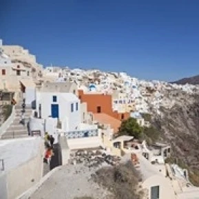 High angle view of a town on an island  Oia  Santorini  Cyclades Islands  Greece Print by Panoramic Images