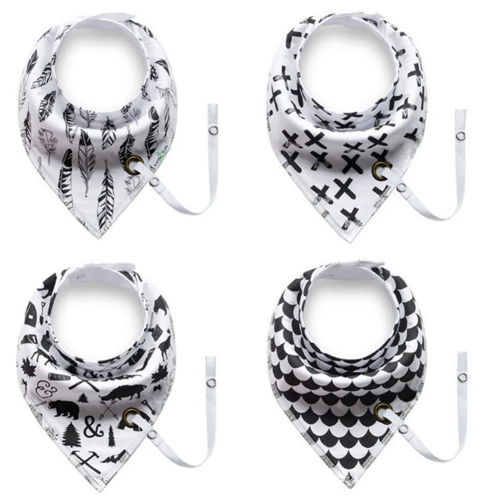 

4PCS Baby Cotton Bibs Triangle Saliva Towel Double-layer Snap Fastener Waterproof Baby Bibs with Pacifier Clip Hole