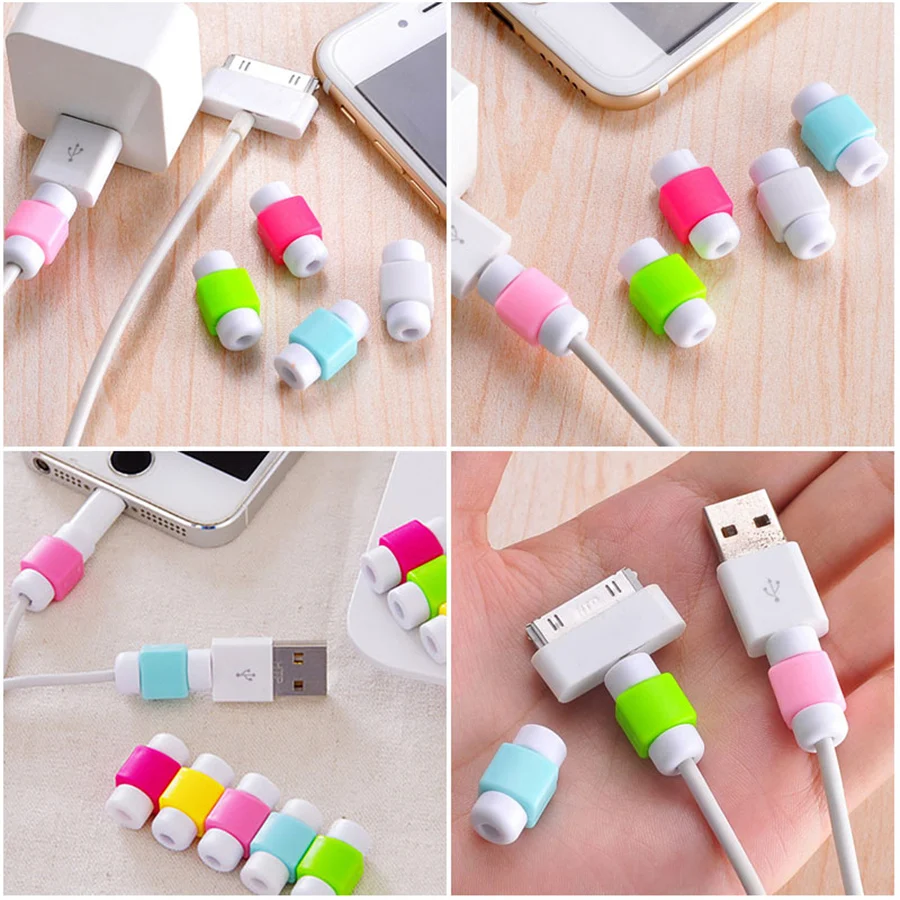 

20pcs/lot Simple Cute Data Line Cord Protector Cable Protector Protective Case Winder Cover For iPhone USB Color Charging Cabl