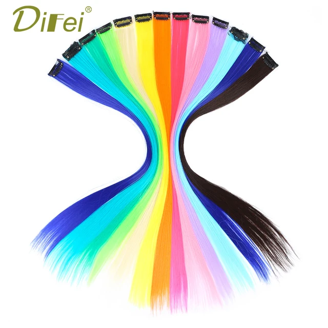 Special Offers DIFEI Color Clip-In Hair Extensions Long Synthetic Hair Single Piece  Pure Color High Temperature Fiber Hair Extensions