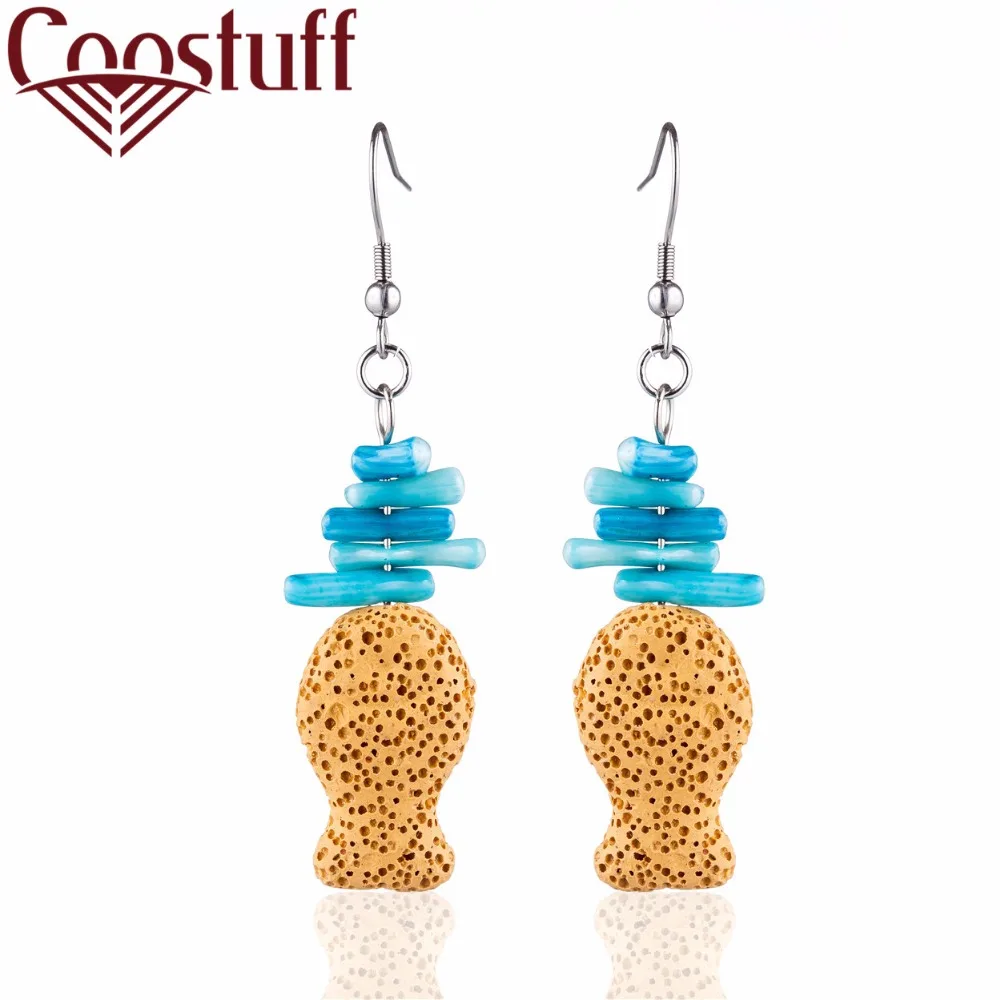 

New Women Earrings Colors Natural Fish Shape Lava Stone Beads Dangle pendientes brincos long earrings Jewelry Drop Shipping
