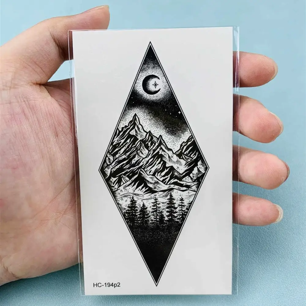 Rocooart 10.5x6cm Fake Temporary Tattoo Sticker for Girls Waterproof Black Geometric Mountain Tatoos Body Art Fake Tattoo Paper - Цвет: HC-194p