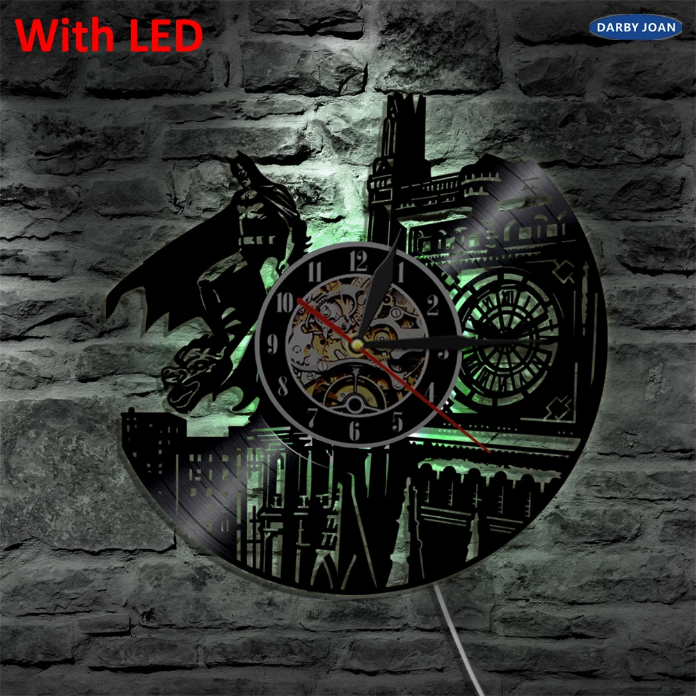 Бэтмен Темный рыцарь 3D Led виниловые часы настенный светильник подсветка Изменение Цвета Винтаж LP ручной работы декор искусство лампа дистанционное управление