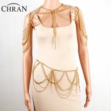 Chran Gold Tone Beach Chain Shoulder Bralette Necklaces & Pendants For Women Sexy Body Belly Waist Chain Party Jewelry BC0400