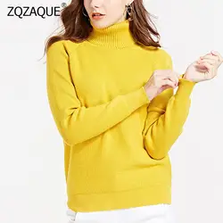 Новые модные женские свитера с высоким воротом простые универсальные вязаные топы женские зимние длинные Джемперы длинный рукав теплый