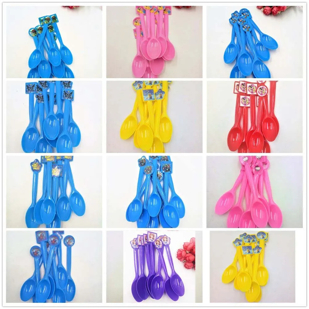 

10pcs/set Mickey Minnie Mouse Spiderman Avengers Minions Pikachu Mermaid Batman Sofia Plastic Spoons Party Supplies