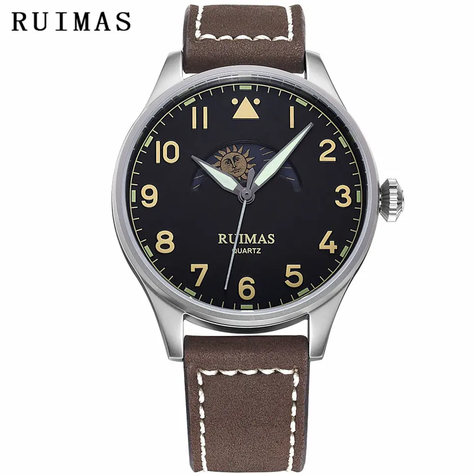 

Relojes Hombre Men Fashion Moon phase Leather Strap Watch Business Quartz Watches 2018 New Design Male Clock Wristwatches RUIMAS