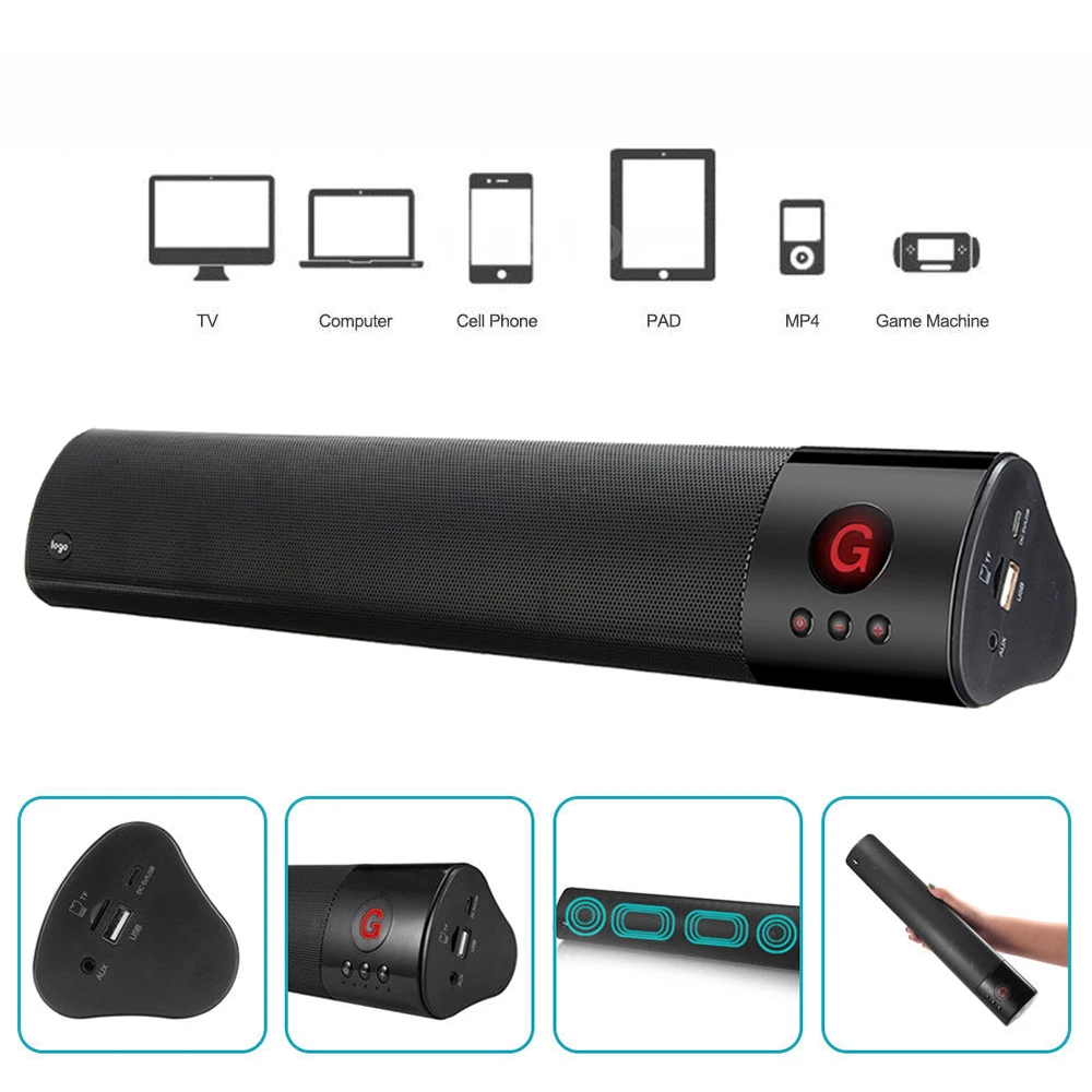 6 Вт 1200 мАч Сабвуфер Звук бар Bluetooth Динамик дома ТВ Soundbar стерео Беспроводной аудио