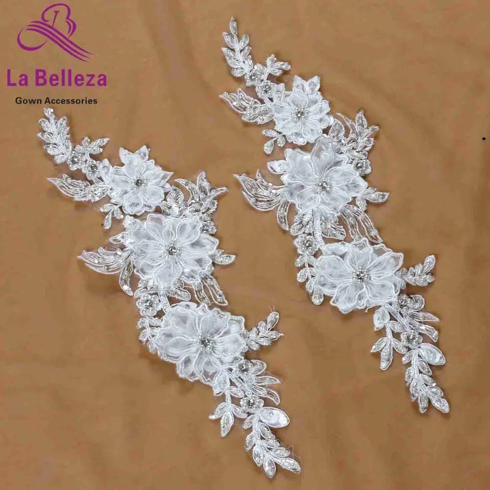 

1 pair High quality 3D flowers applique patch off white embroidery patch wedding dress Accessories