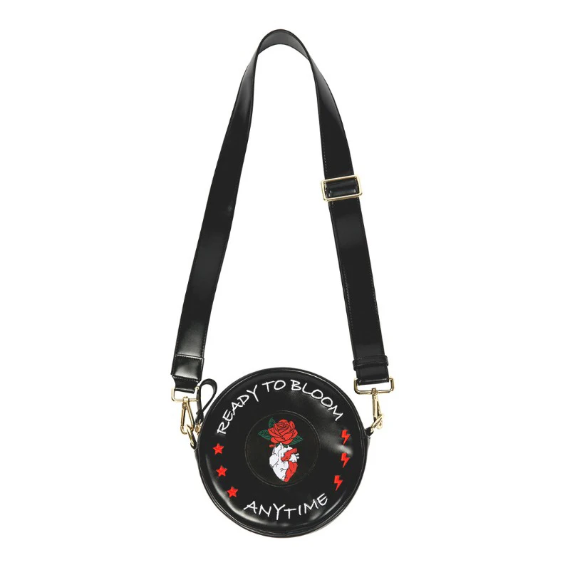 KIITOS LIFE настоящая тема вышитая круглая сумка кожаная винтажная маленькая круглая сумка через плечо - Цвет: black