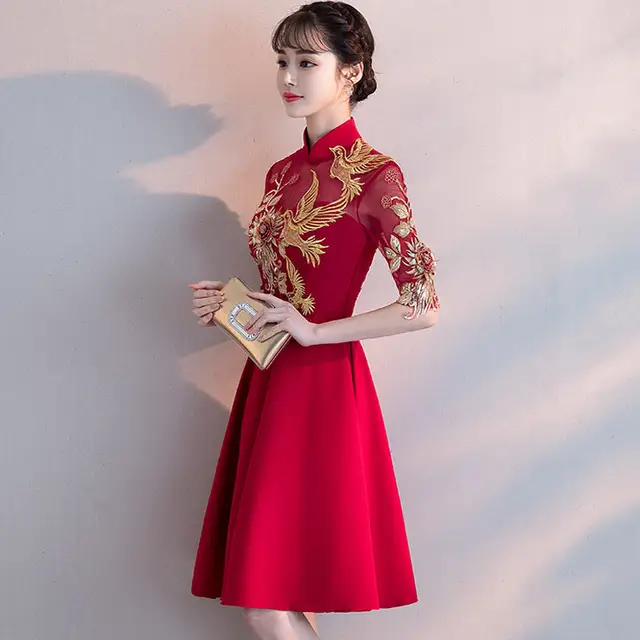 Classic Women Dress Traditional Chinese Modern Qipao Short Wedding
