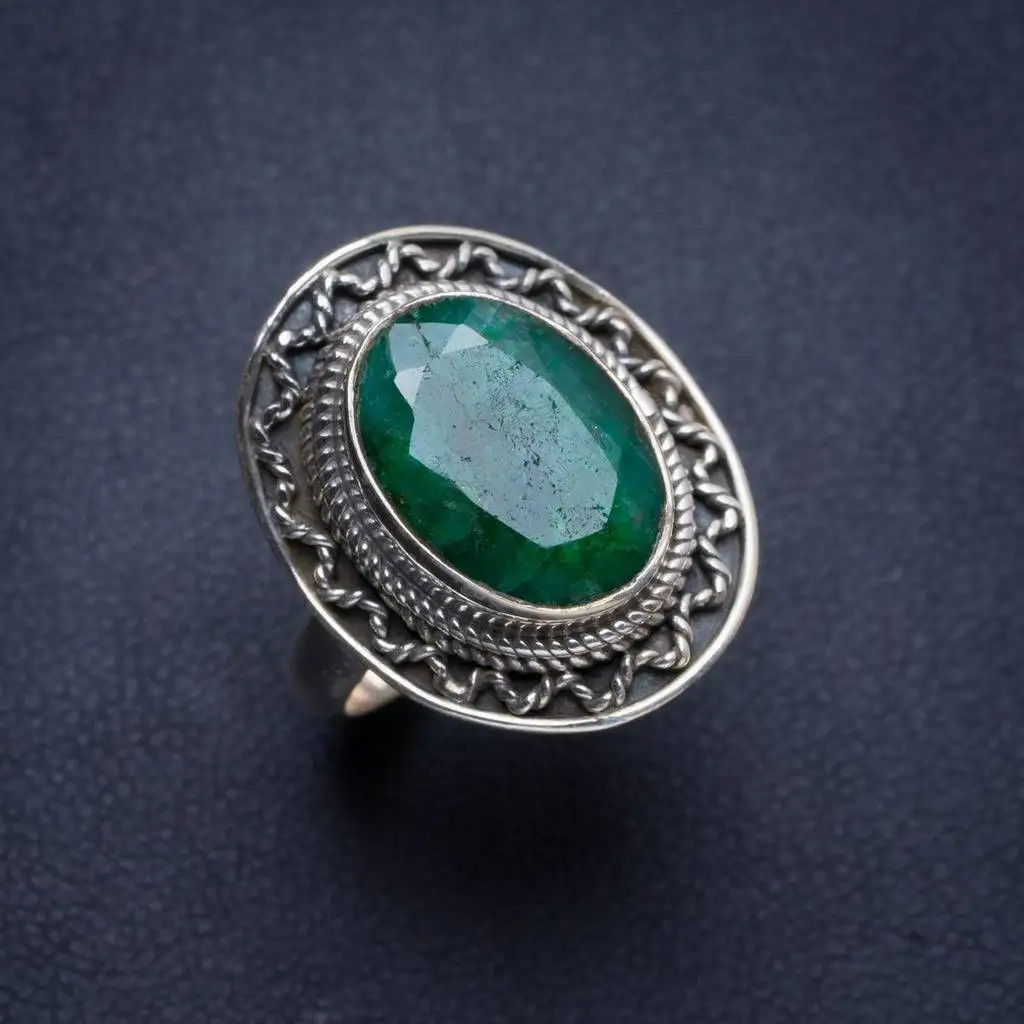 

Natural Emerald Handmade Unique 925 Sterling Silver Ring 7.25 Y4366