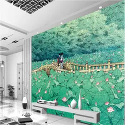 Beibehang большой заказ росписи обоев японский мост лотоса красивая гостиная спальня 3d полы
