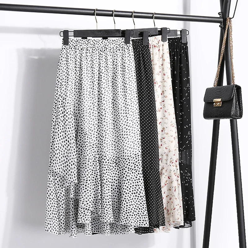 Летние женские юбки, новинка, шифоновая юбка с цветочным принтом и высокой талией, женская элегантная плиссированная юбка миди, Женская юбка Saia Faldas Mujer