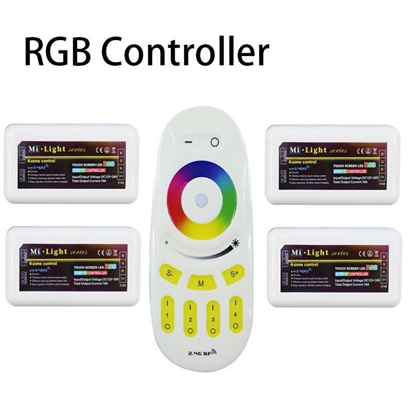 

RF RGBW Remote Controller+4x RGB LED Controller Box Group 2.4G 4-Zone Wireless RF Touch For 5050 3528 RGB Led Strip Light