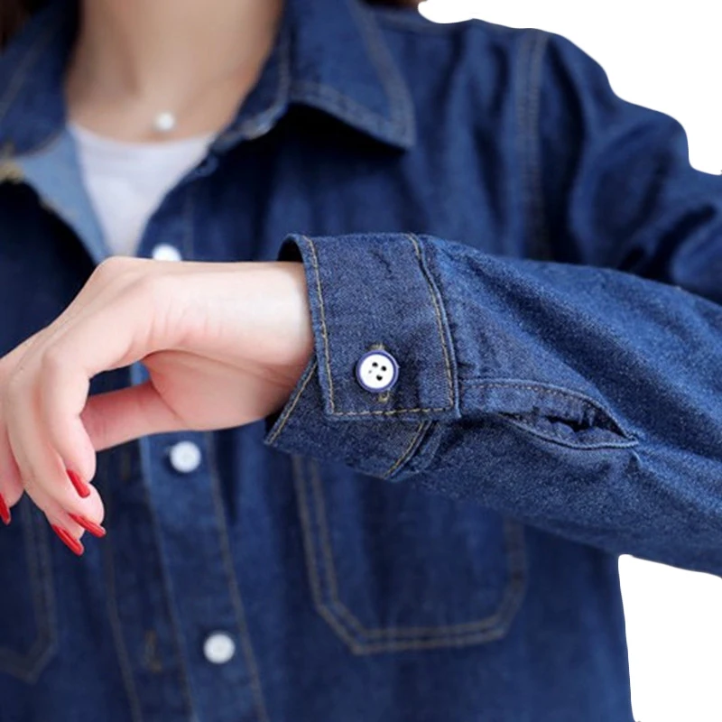 Весенне-осеннее длинное джинсовое пальто для женщин, длинный рукав, плюс размер, Свободный Тонкий джинсовый Тренч, женские студенческие тонкие темно-синие Топы A274
