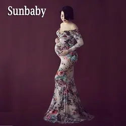 Sunbaby элегантные модные длинные нижней цветочный shoulderless платья для беременных фотографии одежда для беременных