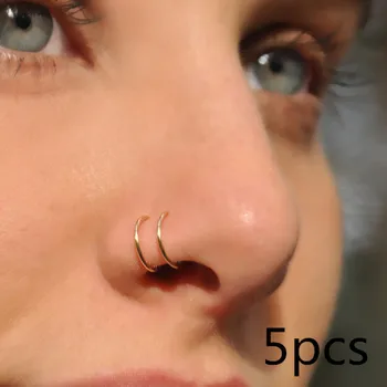 

5pcs Filled/ Fake Nose Ring handmade Double Cuff NO PIERCING punk fashion Simple Body Jewelry Unisex