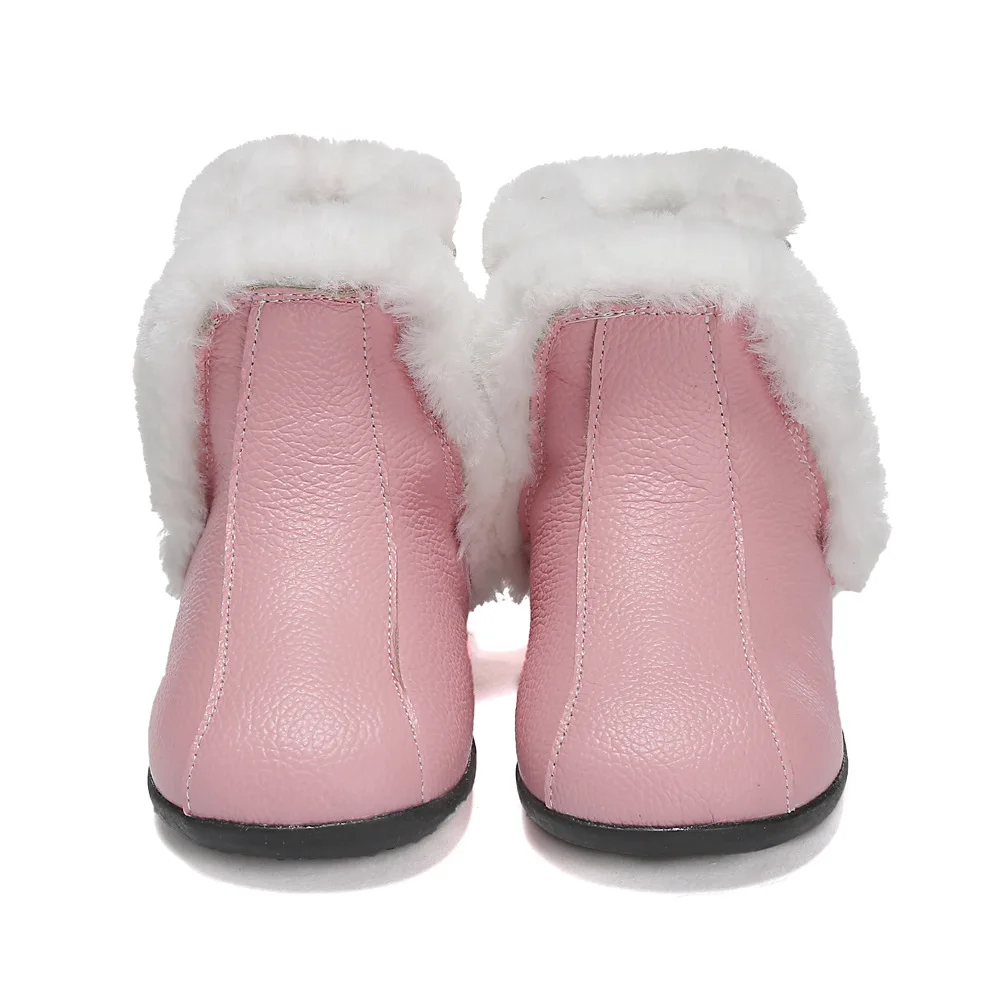 Зимние Детские модные ботинки из натуральной кожи; Детские ботильоны; обувь принцессы для девочек; нескользящие плюшевые кроссовки на плоской подошве для малышей