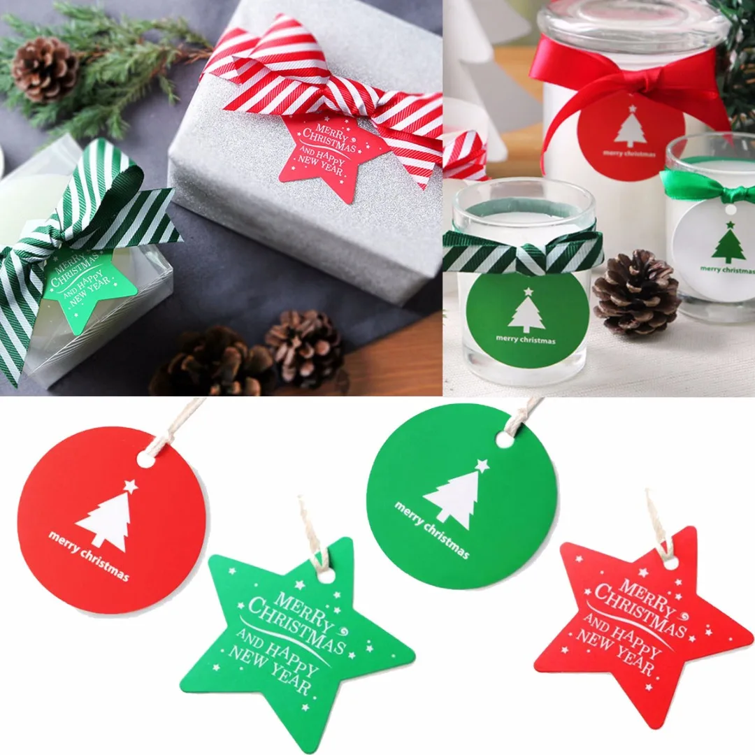 2018 New 25/50/100PCS Christmas Paper Gift Wrap Tags Label Xmas Decorative Bake Pack DIY