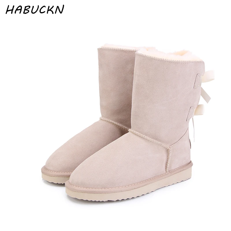 Cena HABUCKN 2018 wysokiej marka jakości kobiety zima śnieg buty prawdziwej skóry snowboots kobiet botas sznurowadła dla obuwia zapatos