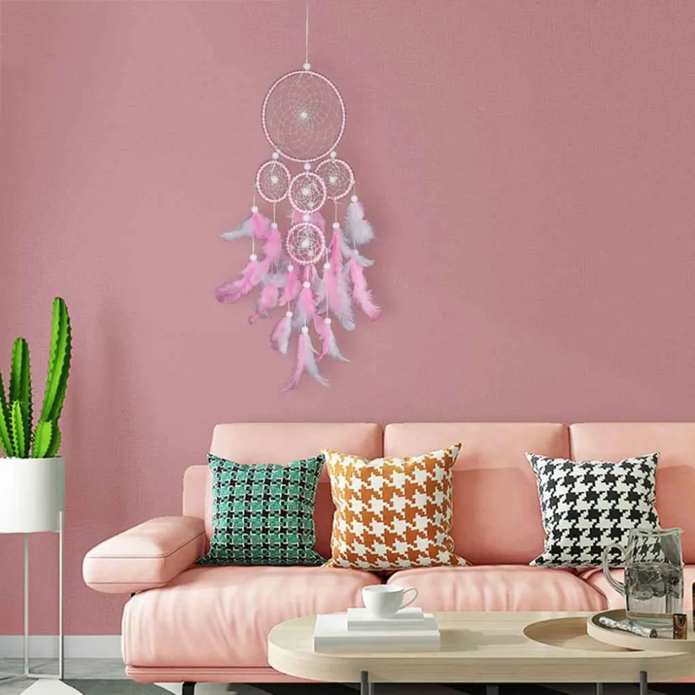 Кружева цветок Ловец снов колокольчики Индийский стиль перо кулон Ловец снов навесные украшения для дома Розовый висячий орнамент