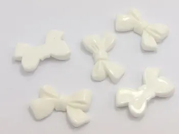 

50 White Bowknot Bow Tie Flatback Resin Cabochons 25X15mm