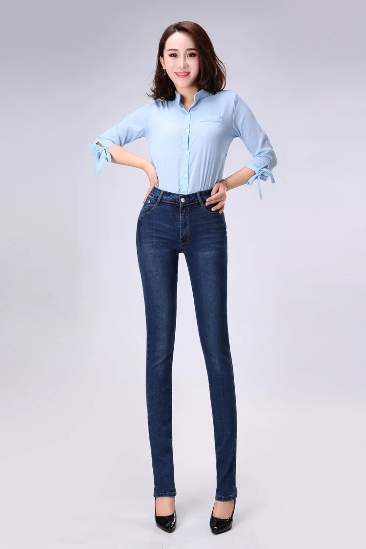 Jbersee, Осень-зима, женские джинсы с высокой талией, обтягивающие джинсы, женские джинсовые штаны размера плюс, Стрейчевые джинсы с вышивкой для женщин