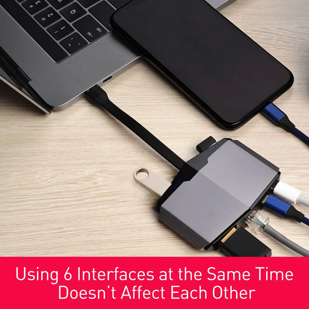 Dyplay 6 в 1 цифровой мультипорт USB C концентратор PD зарядка Гбит/с данных двойной 3